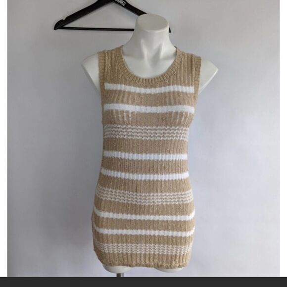 Nwt lou & grey tan and white sleeveless tunic sweater L - Picture 1 of 8